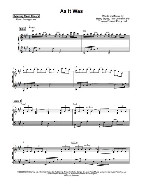 Relaxing Piano Covers Sheet Music .